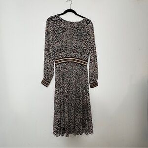 Luella Fit and Flare Multicolored Leopard Print Bishop Sleeve Dress